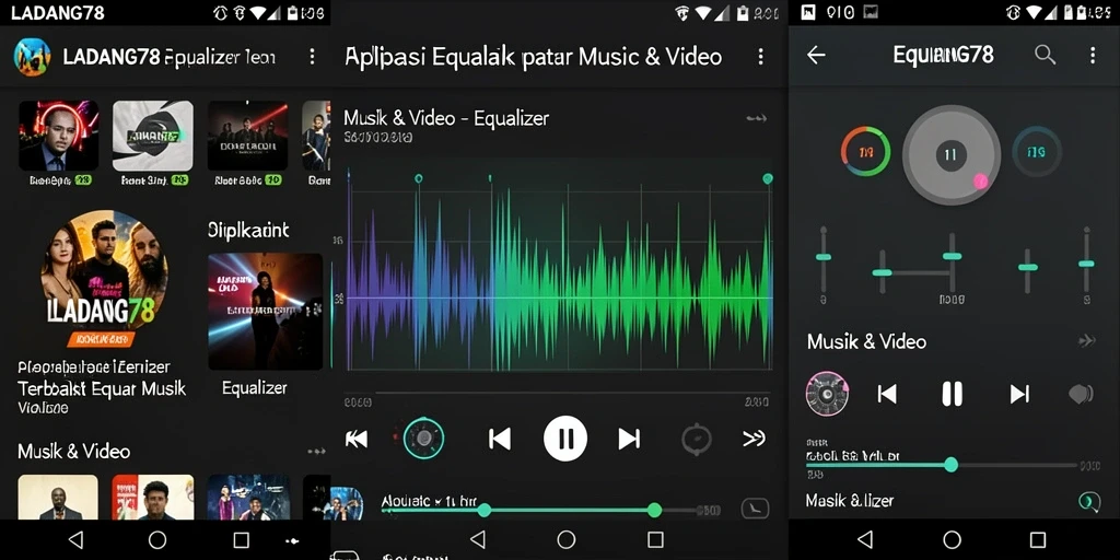 Antarmuka aplikasi LADANG78 dengan fitur Equalizer yang menarik dan fungsional.