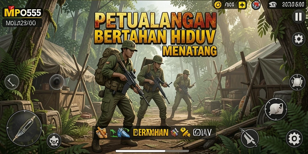 Antarmuka MPO555 menampilkan elemen Bertahan Hidup yang realistis dan interaktif.